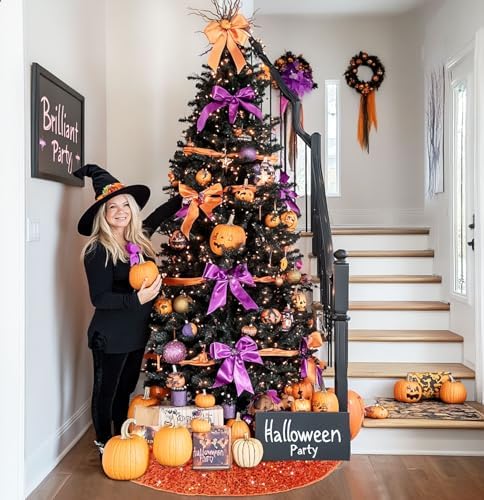 Orange Christmas Tree Skirt 48 Inches Large Sequin Tree Skirts Halloween Party Tree Skirt Christmas Tree Base Mats Burnt Orange Xmas Velvet Skirt for Christmas Tree Fall Thanksgiving Decor