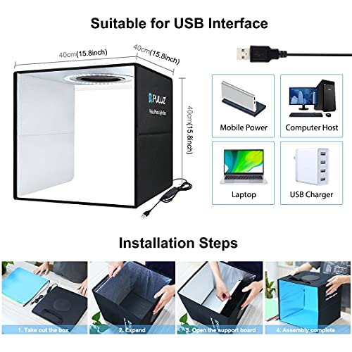 Photo Box 16" x 16" Quick Install Foldable Portable Studio Kit with Soft Light Cloth Professional Photography Equipment Adjustable White Light, Soft Light, Warm Light - size: 16x16 in (3 Color Temp)