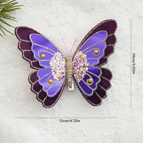 LEBETE Pack of 3 Double Layer Butterfly Christmas Tree Clips Accessory Elegant Fabric Ornaments for Holiday Decorations