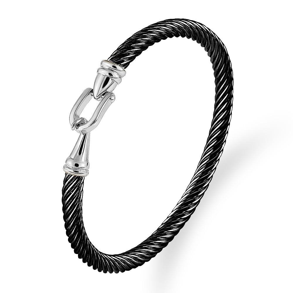 WCB1FPu Stainless Steel Cable Wire Open Cuff Adjustable Size Bangle Zircon inlaid Bracelet (7)
