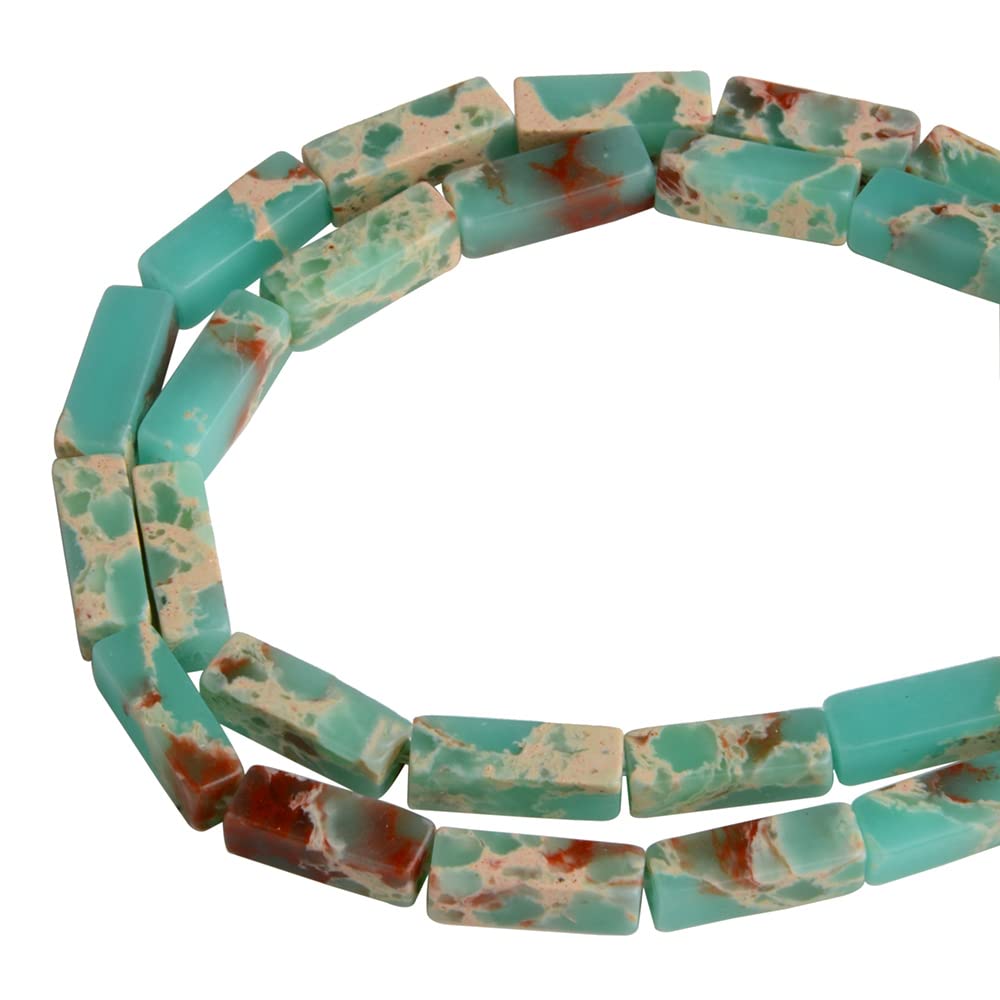 4x13mm Natural Stone Green Imperial Jasper Rectangular Column Tube Cylinder Spacer Loose Beads Gemstone for DIY Bracelets Necklace Jewelry Making Strand 15 Inch (28-30pcs)