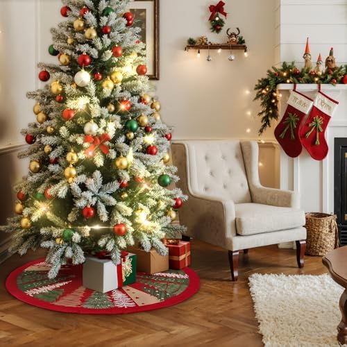 Lanpn Christmas Tree Skirt 36 inch, Velvet Xmas Tree Skirt Winter Christmas Tree Mat for Large Artificial Trees Winter Home Party Holiday Indoor Xmas Decorations (Red, 90cm)