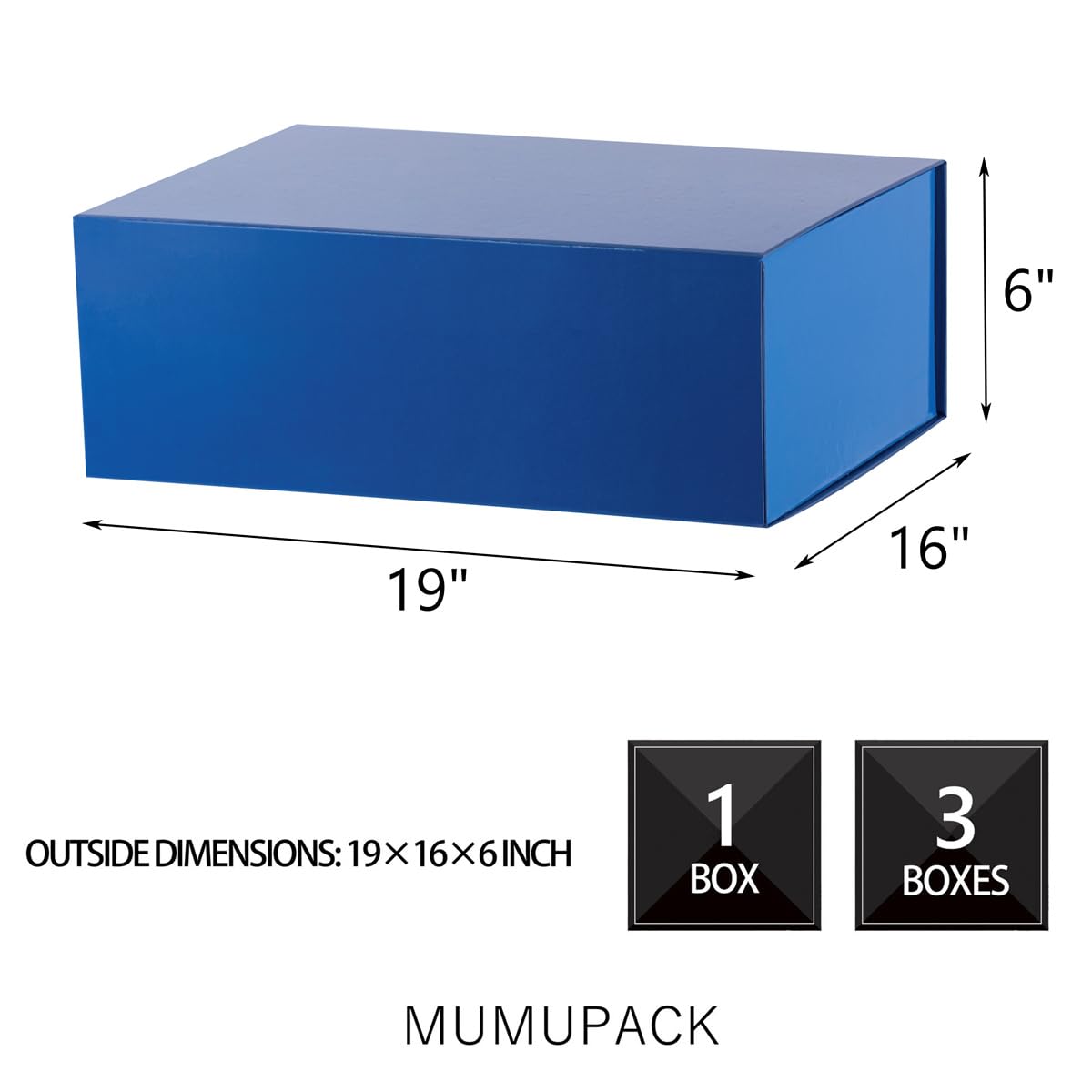 MUMUPACK Blue Extra Large Gift Box 19x16x6 Inches,Collapsible Large Gift Box with Lid Magnetic Closure for Wedding Dress Groomsman Proposal Box