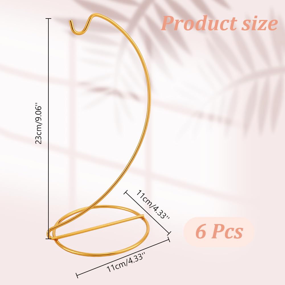 DELORIGIN 6pcs Ornament Display Stand Hanger Holder Glass Globe Iron Wire Stand Hanging Hook Rack for Christmas Lanterns Hanging Air Plant Terrarium Witch Ball Decor DIY Art Craft Display(Golden)