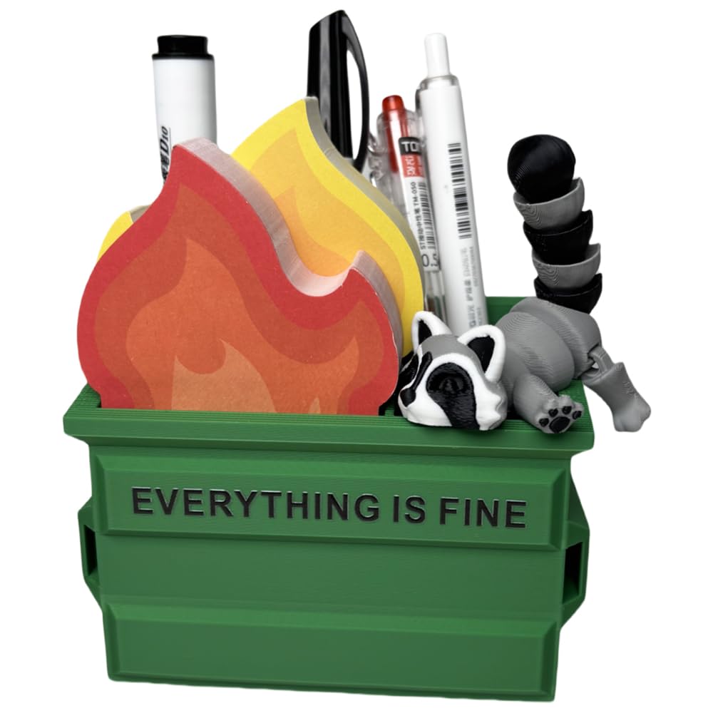 Infmetry Funny Garbage Can Fire Pen Holder with 300 Sticky Notes – Cute Desk Organizer for Office, White Elephant Gag Gift for Coworkers, Men, Women – Unique Office Supplies & Decor