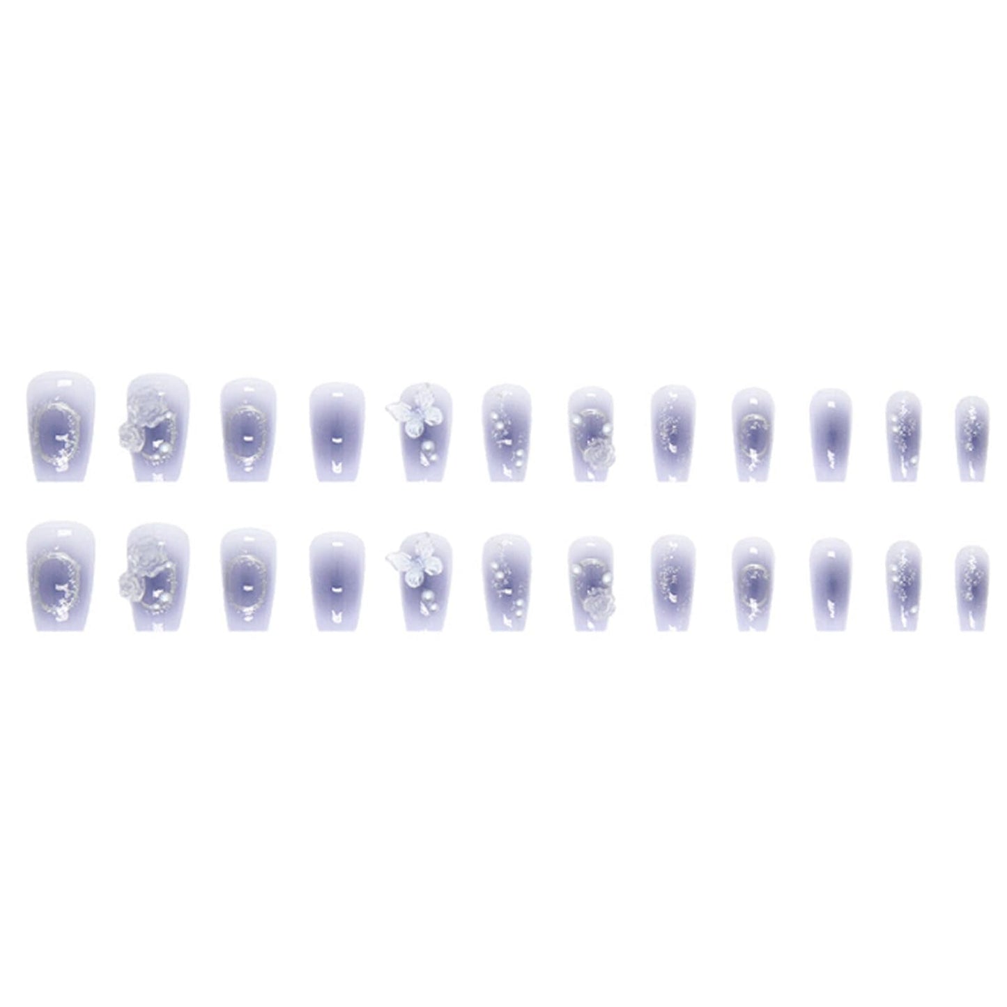 Hkanlre Press on Nails Purple Medium Fake Nails Tips Full Cover Gradient False Coffin Butterfly Nails for Women and Girls 24PCS