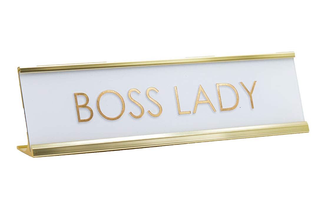 Signs ByLITA Boss Lady White Gold Novelty Desk Sign