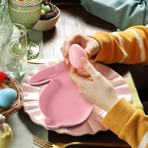 Jinei 4 Pcs Easter Bunny Shaped Plates Ceramic Serving Candy Dishes Rabbit Dinner Tray Salad Dessert Appetizer Plates Dinnerware for Easter Party Spring Garden Tea Party Supplies(Multicolor) - color: Multicolor