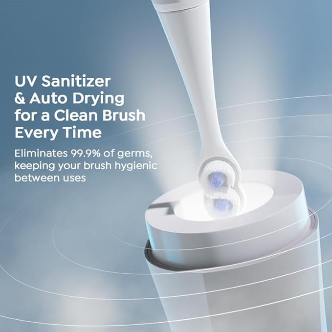 SuperMouth® ULTIM8 SmartBrush™ System -Electric Toothbrush, Patented SuperBristles® Clean 40X Better, UV Sanitizing & Drying SmartHub®, Dual Sonic Modes, Pressure Sensor -Teens & Adults-Sapphire Blue