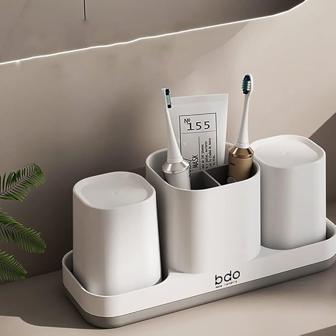 Toothbrush Holder for Bathroom, Electric Toothbrush Holder with Cups, Kids Bathroom Accessories Set with Toothpaste Holder, White