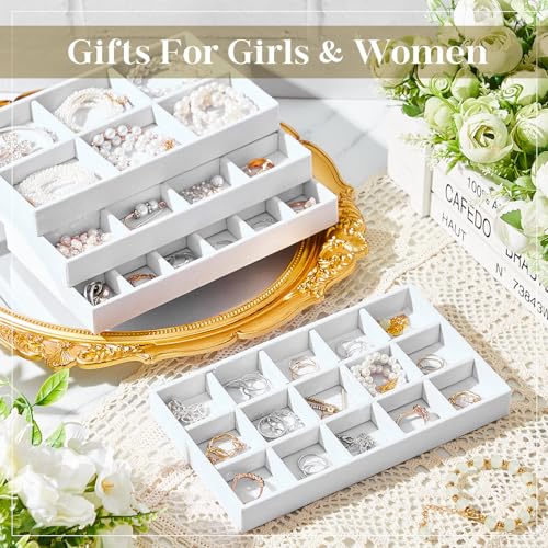 Junkin 12 Pcs Jewelry Tray Velvet Stackable Jewelry Organizer Trays Divided Earring Accessories Storage Containers Box (Rose Red) - color: White