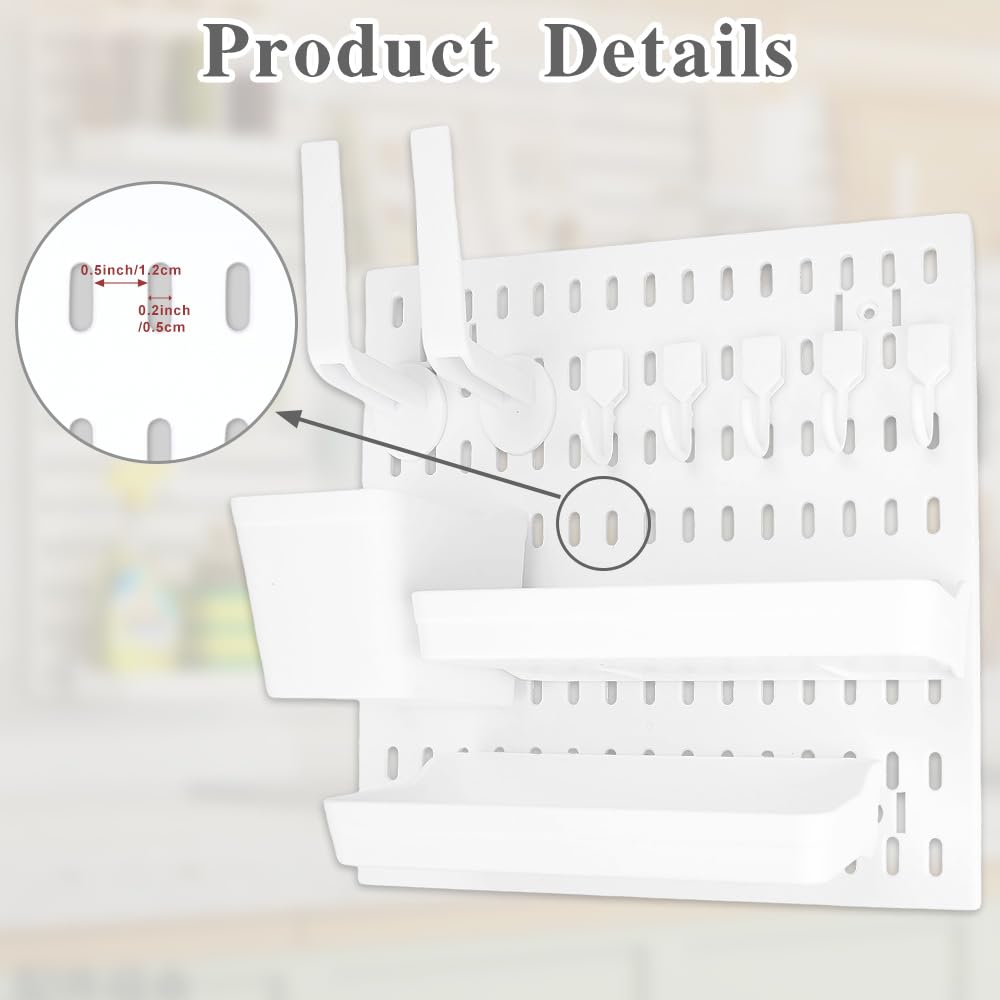 Pegboard Organizer for Wall Organization with 2 Pieces White Peg Board and 11 Accessories Set, Wall Mount Display Storage Kits for Kitchen Bedroom Office Bathroom Crafts Tools