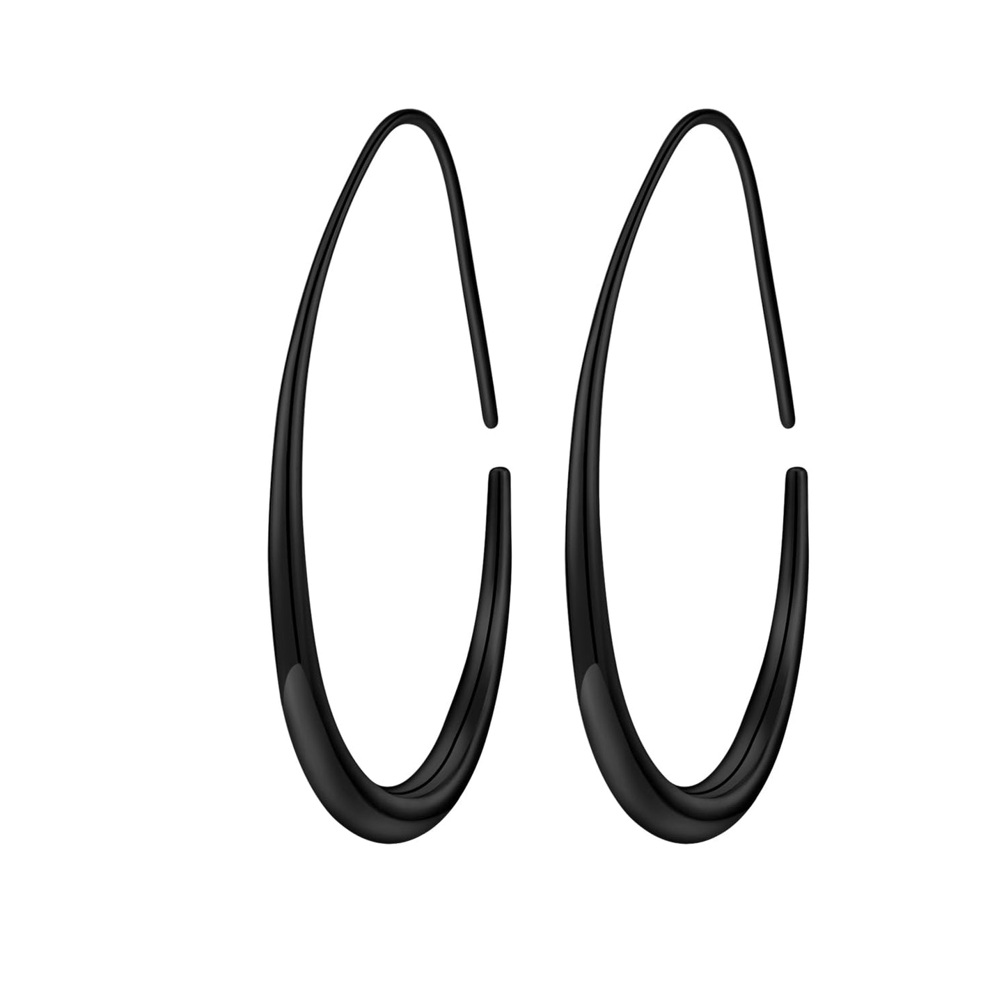Lightweight Teardrop Hoop Earrings for Women - 14k Gold/White Gold Plated Large Oval Pull Through Hoop Earrings High Polished Statement Jewelry Gift for Women (black 50 * 30)