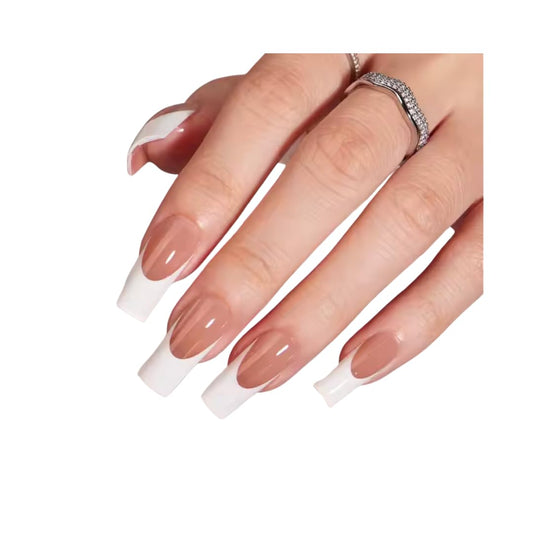 Nailfeen GelTech™ Press-On Nails - "90's Icon" | White French Tip | Long Square, Soft Gel Nails | 30 Nails in 15 Sizes