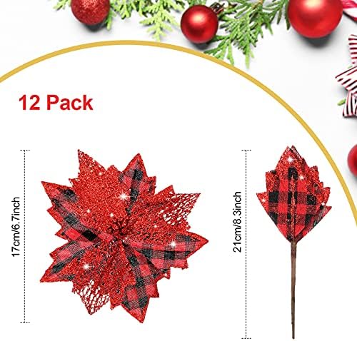 Syhood 13 Pcs Christmas Bow Tree Topper Set Red Black Buffalo Plaid