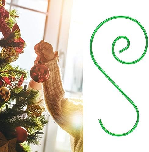 Cryfokt 60 Pcs Metal S Hooks for Christmas Tree Ornaments, 4 Colors (Green)