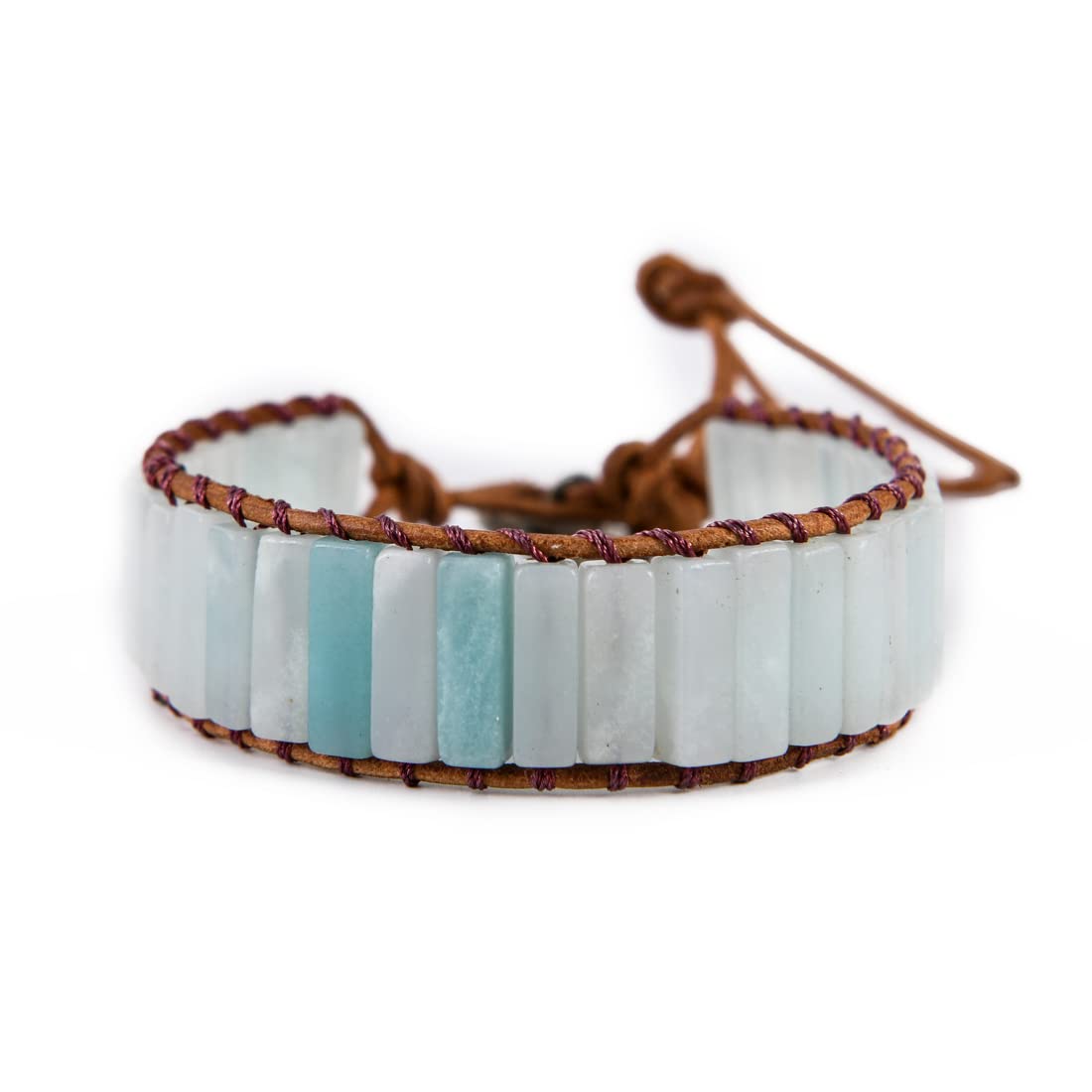 NUZUJX Boho Handmade Natural Stone Amazonite Tube Bead Wrap Wrist Statement Bracelet Jewelry Collection
