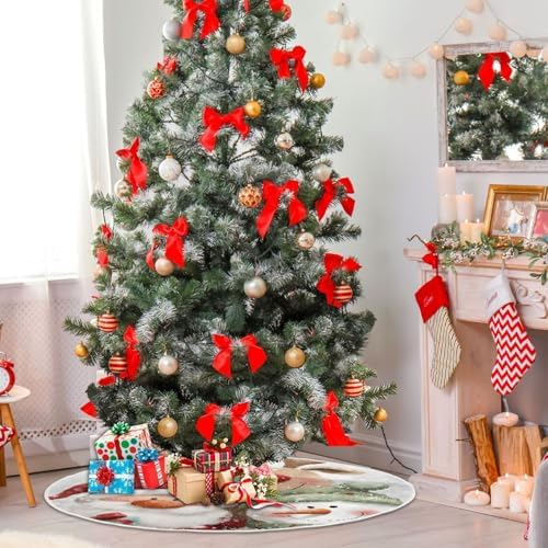 Christmas Tree Skirt 36 inch Xmas Tree Skirts Cute Santa Claus Reindeer Winter Holiday Party Tree Mat Decor for Merry Christmas Indoor Outdoor Decoration