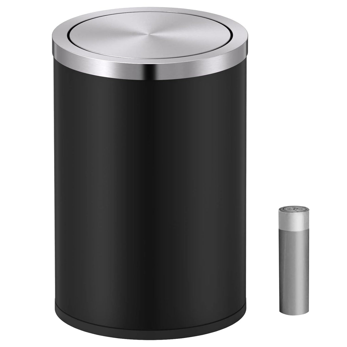 4 Gallons Matte Black Swing Lid Stainless Steel Trash Can