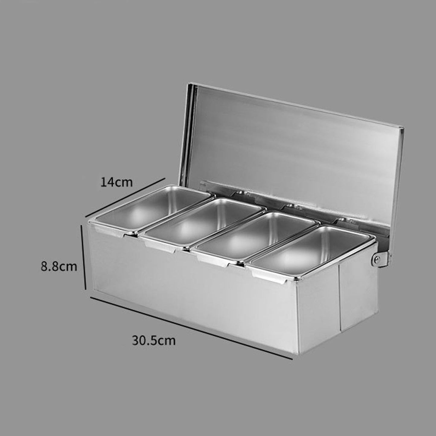 Cocoarm Stainless Steel Seasoning Box, 4 Compartment Tray, Large Capacity for Kitchen Storage