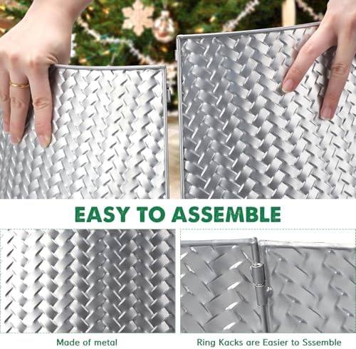 EIMMBD Metal Christmas Tree Collar, 28 Inch Christmas Tree Collar Basket Skirt for Large Christmas Tree, Artificial Tree Skirt Holiday Christmas Decorations Indoor Outdoor(Silver)