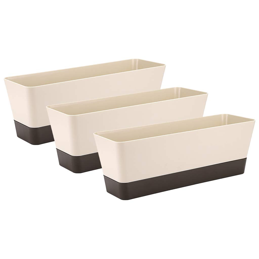 Skelang 3 Pcs Rectangular Plant Pot, 12" Watering Container with Drainage Hole, Window Planter Box with Saucer for Succulents, Flowers, Indoor Plants, African Violets