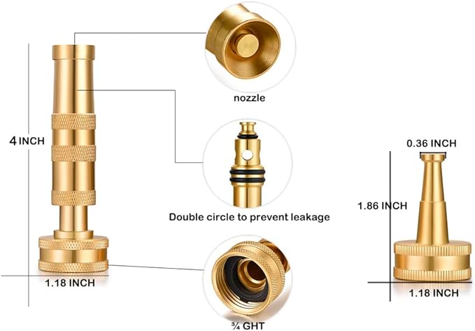 Brass Hose Nozzles, Heavy Duty Adjustable Twist Hose Nozzle & Jet Sweeper Nozzle 2 Pack