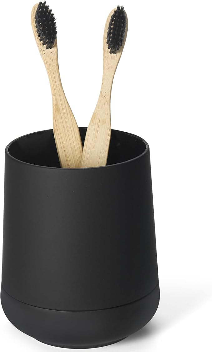 Matte Black Silicone Boot Toothbrush Holders, Modern Tooth Brushing and Toothpaste Holder Tumbler Cup for Bathroom Organizer (Black)
