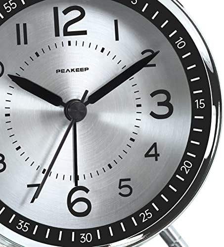 Peakeep Loud Alarm Clock for Heavy Sleepers Adults, Metal 4.5 Inches | Twin Bell Battery Operated Analog Alarm Clocks for Bedrooms Kids' Room Decoration (Metal Silver)