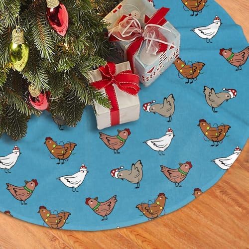 Santa Chicken Christmas Tree Skirt, 30 inches Chicks Tree Skirts Xmas Mat Farmhouse Holiday Party New Year Supplies Ornaments Decorations for Mini Small Pencil Big Trees