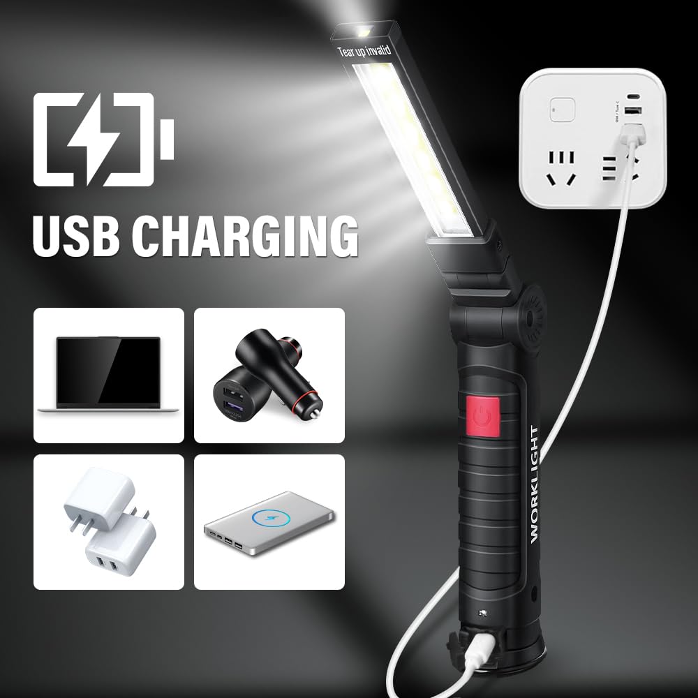Tool Fathers Day Dad Gifts for Men Him Husband, LED Rechargeable Work Light for Mechanic with Magnetic Base Hook, Grill Light Inspection Flashlight 5 Modes 360° Rotate Car Repair Emergency Birthday