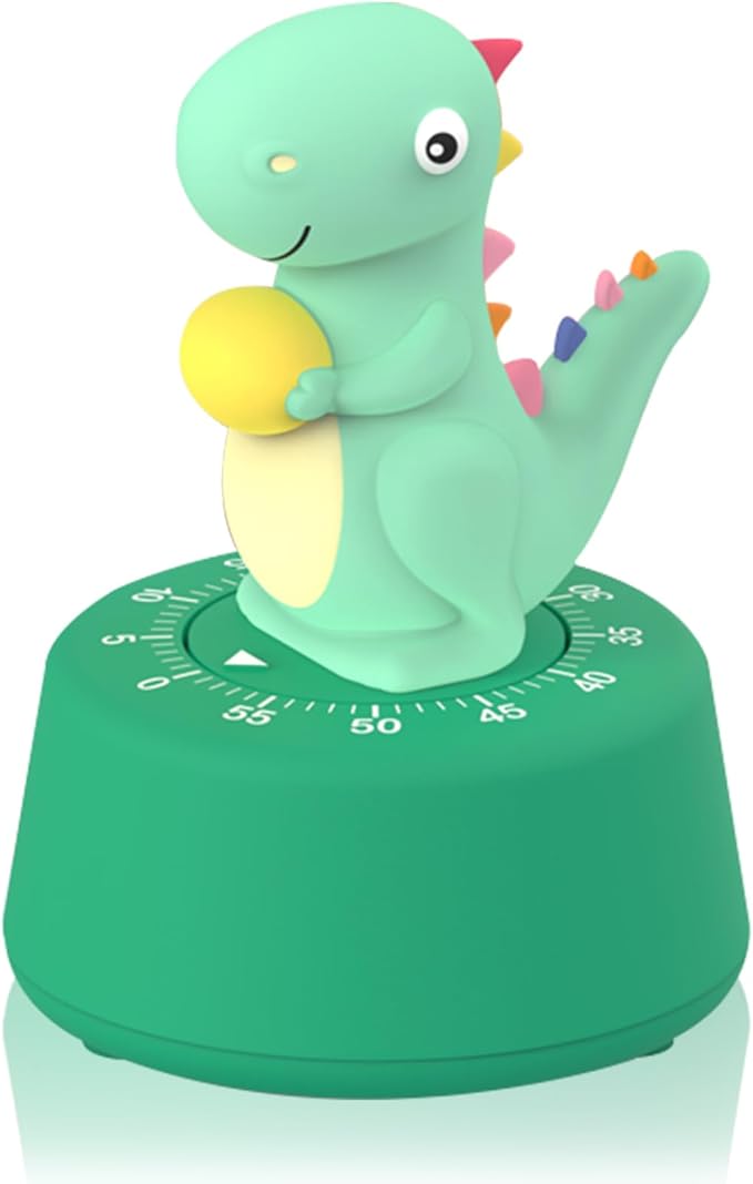 60 Minutes Mechanical Kitchen Timer,Cute Dinosaur Timer for Kids,Wind Up Egg Timer for Cooking,Reading,Classroom and Do Sports. (Light Green)