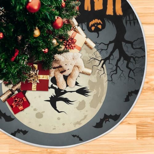 Dussdil Castle Witch Halloween Tree Skirt Moon Bats Christmas Xmas Tree Skirts 36 Inches Holiday Party Tree Stand Mat Tree Skirt Floor Door Pad for Indoor Outdoor Home Office Ornaments
