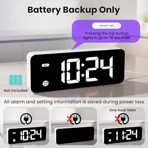 Small Digital Alarm Clock for Kids with Dimmable Backlight Volume White
