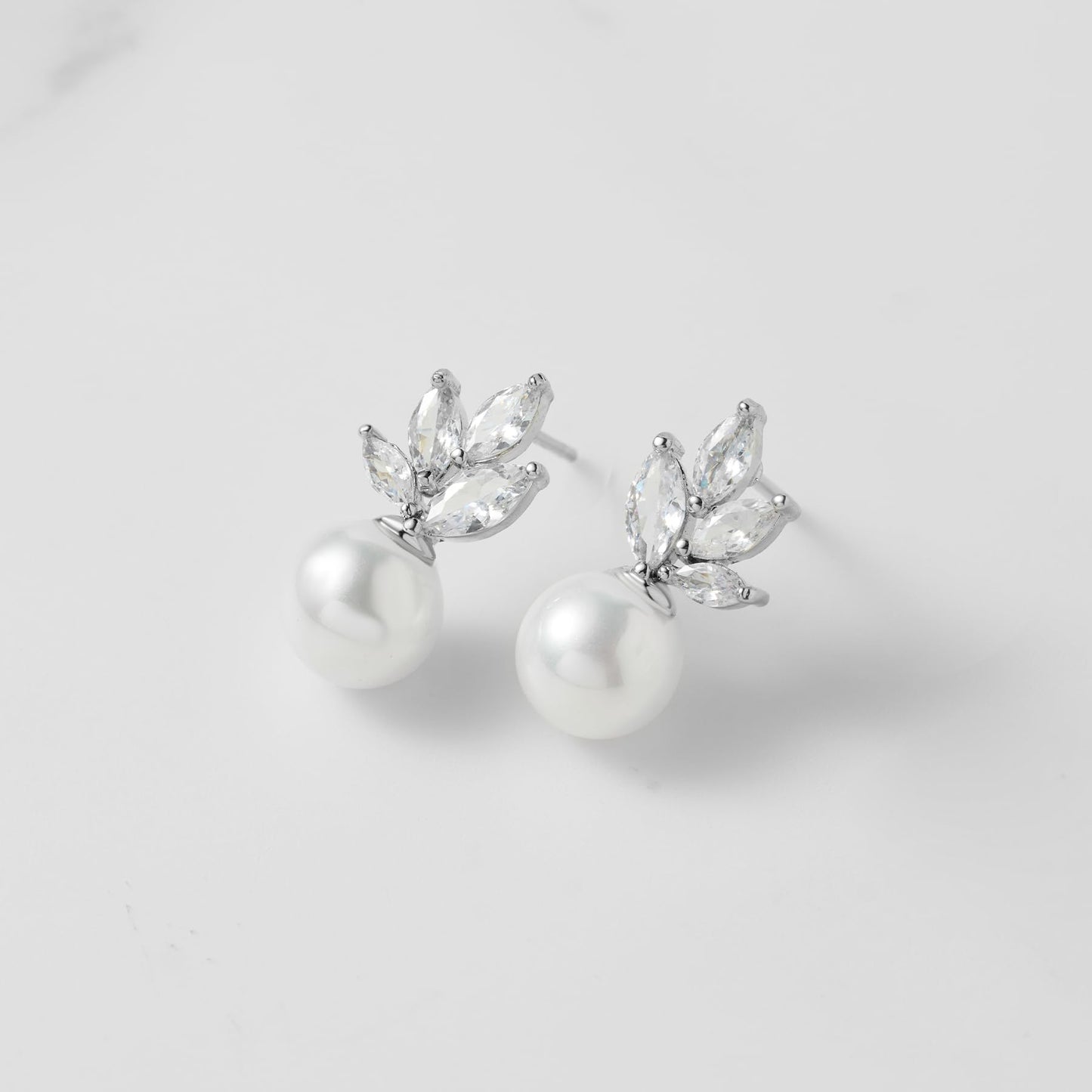 SWEETV Cubic Zirconia Pearl Drop Wedding Earrings for Brides, Ivory Bridal Pearl Earrings for Bridesmaid Jewelry Gift (07.Style 8)