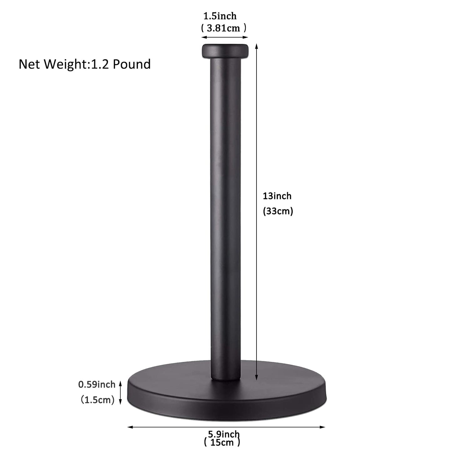 GWGTHZ Black Standing Paper Towel Holder for Kitchen& Bathroom Countertop,Under Counter, Table Or BBQ, Standard or Jumbo-Sized Roll Paper (with Stainless Steel Base)