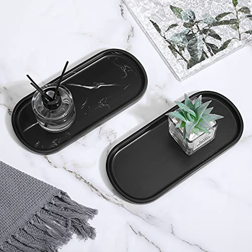 Luxspire Bathroom Vanity Tray, Oval Soap Dispenser Tray, 10" Kitchen Counter Trays, Handmade Resin Bathroom Tray for Counter, Toilet Tank Tray, Trinket Tray for Perfume Jewelry, Small, Matte Black - color: Matte Black, style: Small