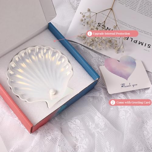 AISBUGUR Shell Ring Holder Dish, Shell Jewelry Tray, Trinket Dish, Cute Decorations for Coastal Home Decor, Bathroom Decor, 5.5", White - style: Shell White