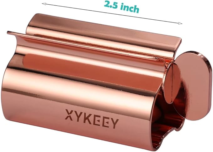 XYKEEY Toothpaste Tube Squeezer - Set of 2 Toothpaste Squeezer Rollers, Metal Toothpaste Tube Wringer Seat Holder Stand (Coral)