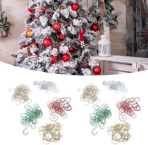 Naroote 100Pcs Iron Wire S Shaped Christmas Ornament Hooks Multi Purpose Hanging Hooks for Tree Lantern Jewelry Lamp Holiday Decor (2)