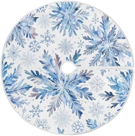 Christmas Tree Skirt 48 inch Blue Snowflakes White Xmas Xmas Tree Skirt Large Holiday Party Tree Mat Rustic Christmas Decorations New Year Xmas Ornaments