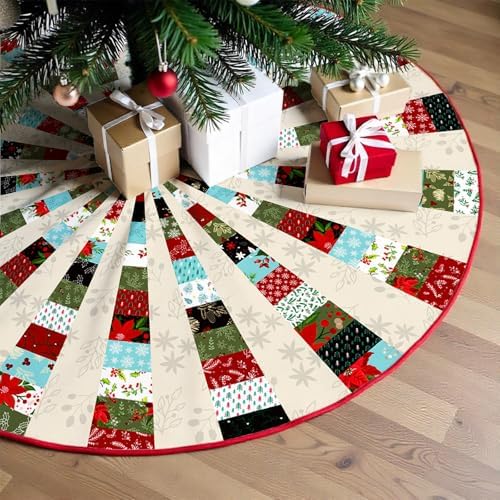 48" Rustic Christmas Tree Skirt Harvest Joy Xmas Tree Mat Decor Holiday Tree Ornaments Vintage Classic Forest Farmhouse Tree Skirts for New Year Festive Party Decorations Fits Most Trees