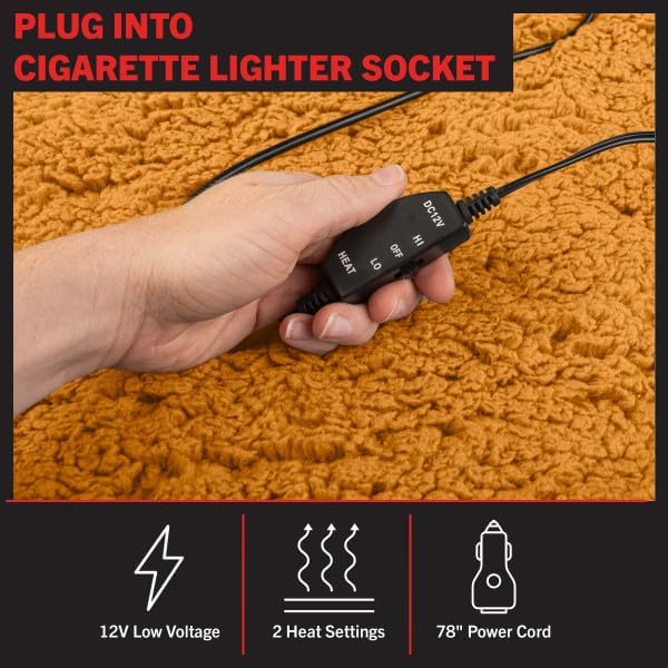 Stalwart Heated Blanket 2-Pack - 12V Electric Blanket for Car, RV, or Camping - 57x39” Portable Travel Throw with 2 Heat Levels - Must-Have Car Essentials and Tailgating Gear (Honey)