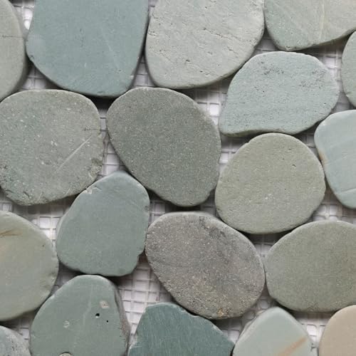 CNK Tile Sea Green XL Jumbo Sliced Pebble Tile - 12" x 12" Polished Natural Stone for Shower Floors Bathroom Backsplashes Patios Fireplaces - Durable Weather-Resistant Easy Installation - Pack of 1