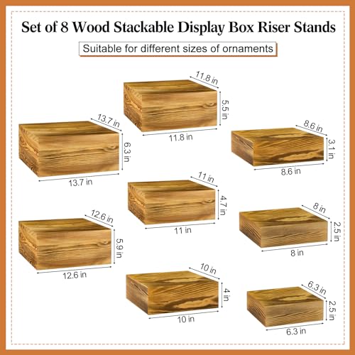 Barydat 8 Pcs Large 13.7" Wood Risers Display Stands Rustic Square Cupcake Stand Food Risers Stackable Display Box for Buffet Table Dessert Food Birthday Wedding Party(Dark Brown) - color: Dark Brown, size: Large