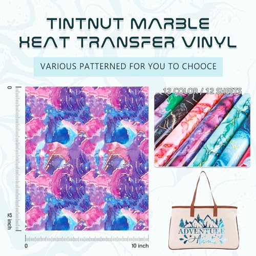 Tintnut Marble Heat Transfer Vinyl - 12 Sheets 10 x 12 Inch Bundles Watercolor Gold Pattern Iron on Vinyl Opal Ombre Print HTV Transfer DIY T-Shirt Gift Canvas Bag - color: Marble-12