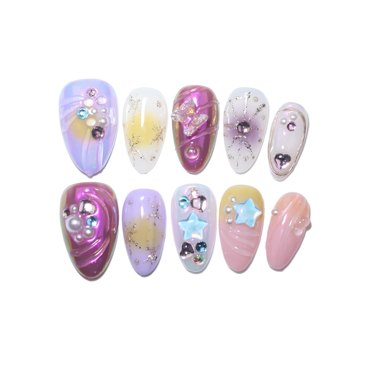 10 Solid Color Handmade Press On Nails | French design False Nails | Skip Salon Trips, Easy to Apply & Remove, Reusable (RR03,XS)