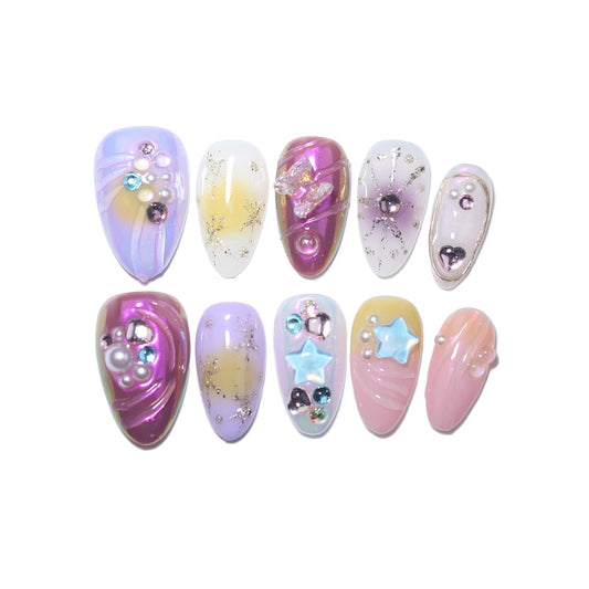 10 Solid Color Handmade Press On Nails | French design False Nails | Skip Salon Trips, Easy to Apply & Remove, Reusable (RR03,XS)