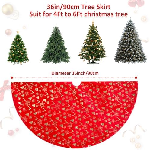 Christmas Tree Skirt 36 Inch with Snowflake Print, Faux Fur Xmas Tree Skirt for Christmas Tree Decoration & Holiday Home D??cor (Red)