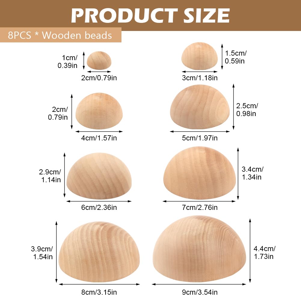 8 Pcs Half Round Pottery Tools Set, 8 Sizes Wooden Hemisphere Ceramic Top Tool, Pottery Plate Press Tool Clay Tools for Making Ceramic Bowls and Plates